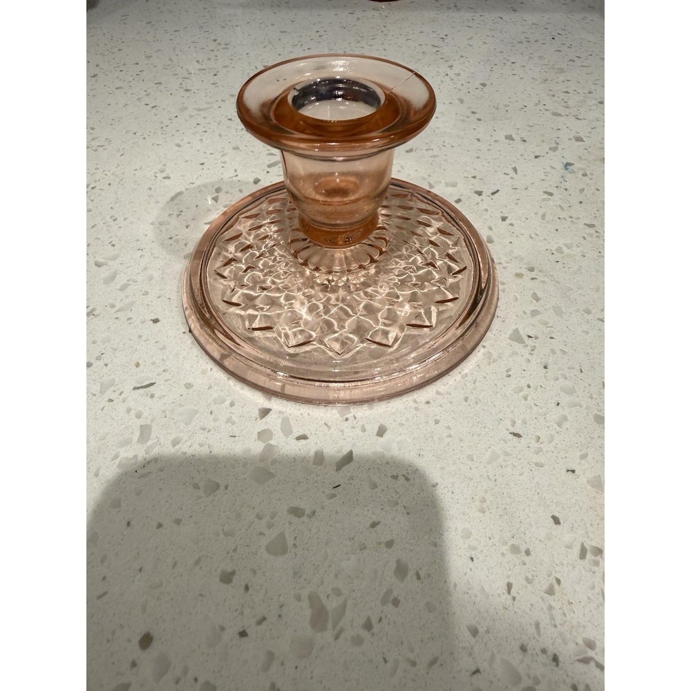 Imperial Diamond Quilted Pink Candle Stick Holder Depression Glass